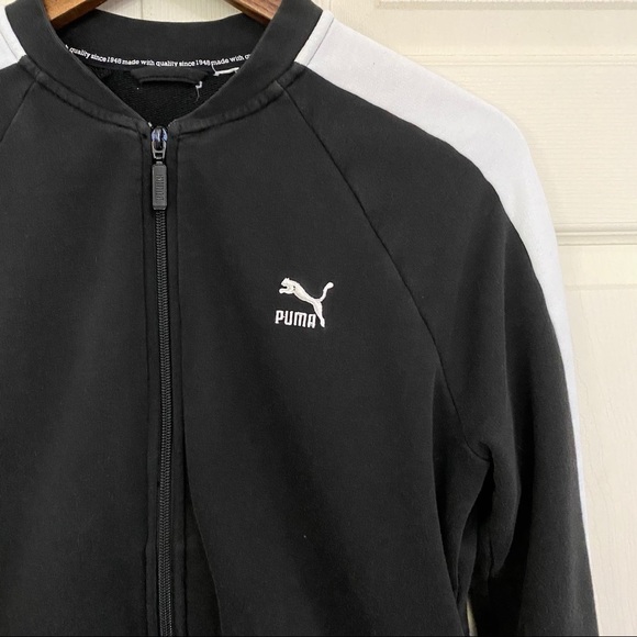 Puma Black & White Stripe Sleeve Zip Up Jacket - Picture 2 of 6
